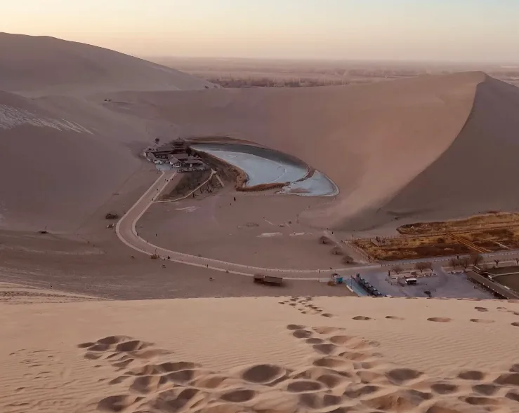 Crescent Lake oasis in the Mingsha sand dunes of Dunhuang, China