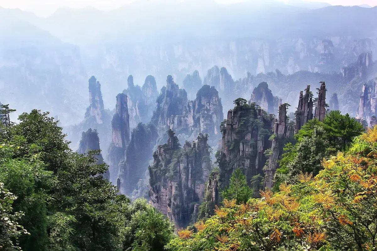 Quartz-sandstone pillars of Zhangjiajie National Forest Park in Hunan, China